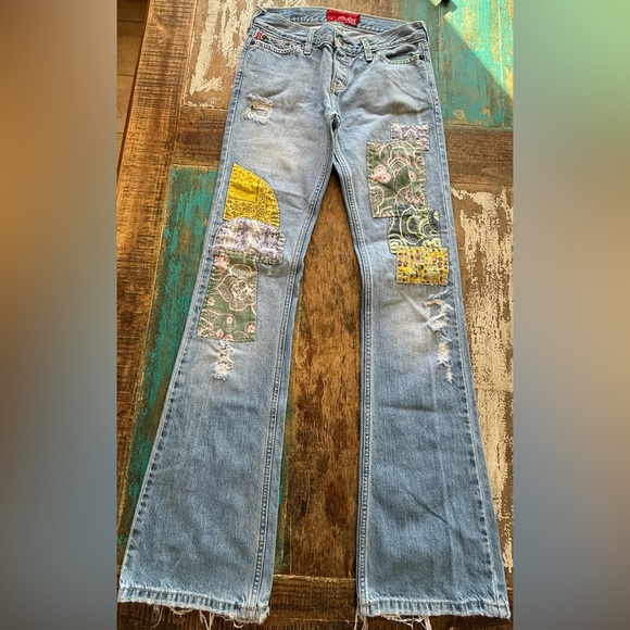 Hollister Denim - Hollister Blue Flare Jeans with Colorful Patchwork SIZE 1